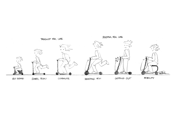 Scooter for Life drawing by Paul Priestman links to Pratt Manhattan Gallery interview